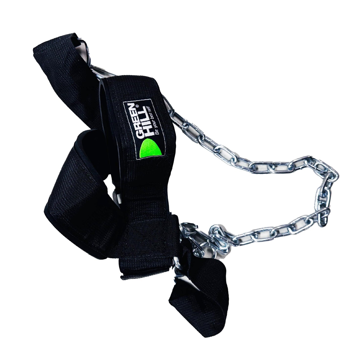 Green Hill Neck Harness for Weight Lifting – Heavy Duty Neck Trainer with Steel Chain & D-Rings, Adjustable Head Harness for Neck Strength Training, Wrestling, Boxing, MMA & Football Neck Workout Equipment