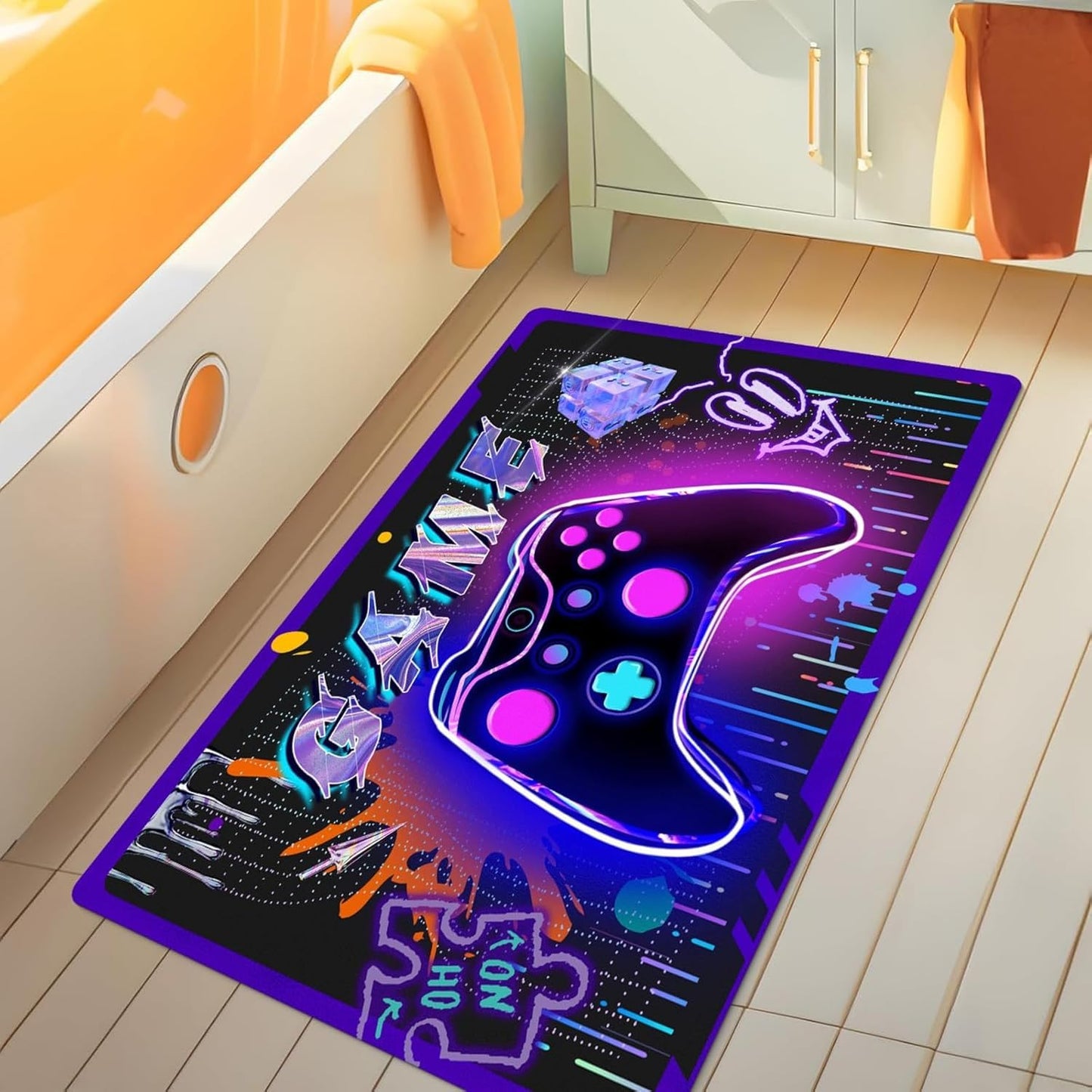 LYGLIGH Gaming Rug for Boys Room, Gamer Rugs, Better Non-Slip Dual-Layer Grip, Easy Clean Game Controller Rug for Entryway Bedside Desk, Gift for Teens Kids, 35''X24''