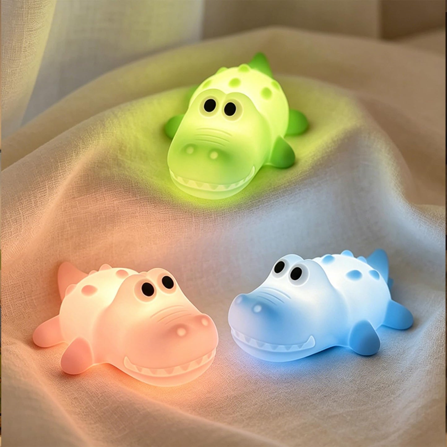 AVEKI Night Light for Kids, Baby Crocodile Night Light with Dimmable Warm Light & RGB Mode, Soft Silicone Touch Lamp with 30M Timer, Rechargeable Alligator Light for Nursery Kids Room