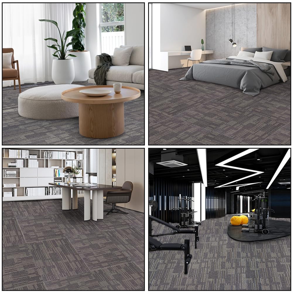 18 PCS Commercial Carpet Tiles 24"x24" (72 Sq Ft) Heavy Duty Carpet Squares with Non-Slip Backing, Modular Floor Tiles for Office, Basement, Home (Brown)