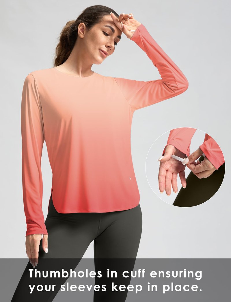 Women's Sun Shirts UPF 50+ Long Sleeve UV Protection Shirt Lightweight Quick Dry Workout Hiking Tops for Women(Orange/Red Gradient,XS)