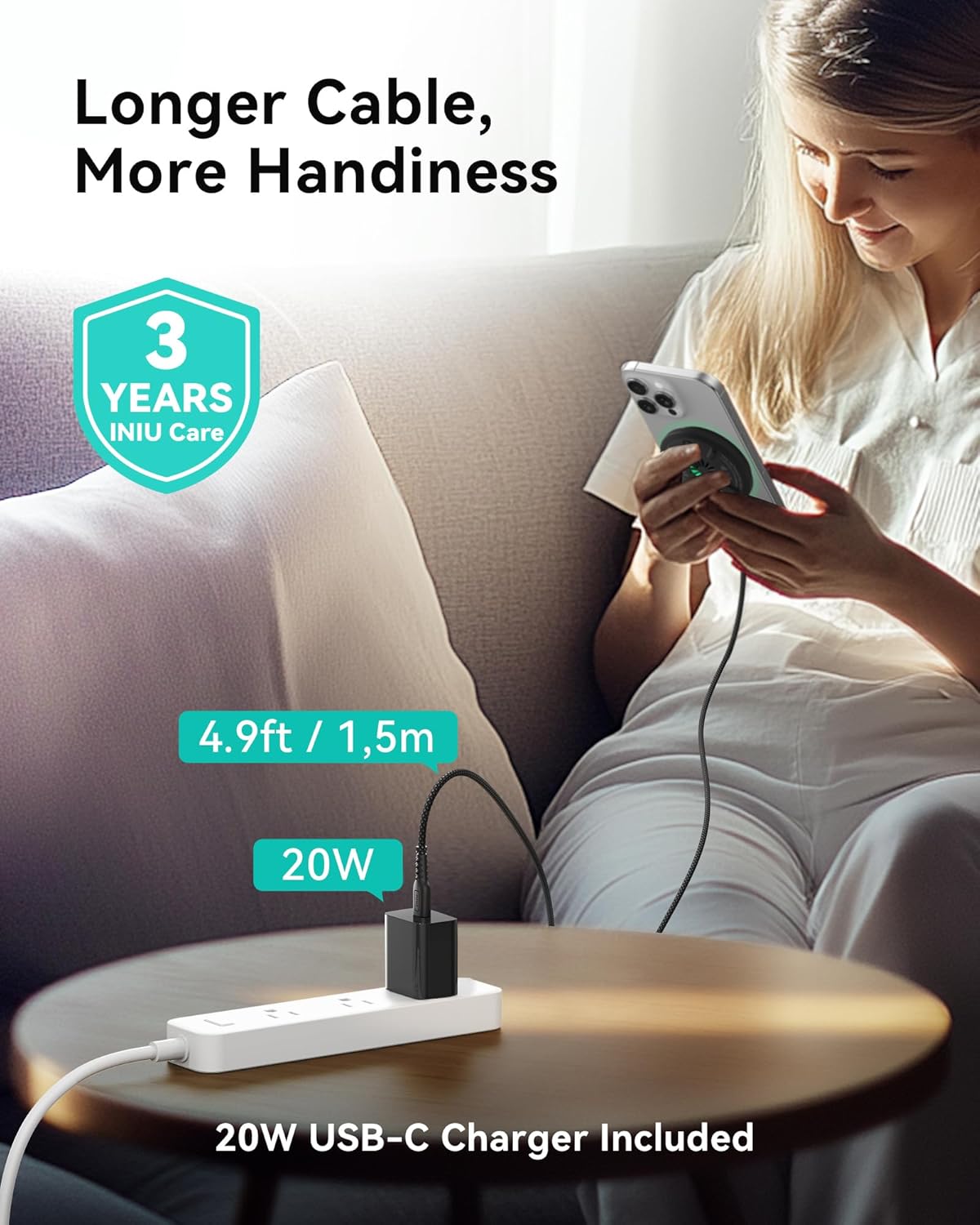 INIU Magnetic Wireless Charger, Qi2 Certified 15W Fast Mag-Safe Wireless Charging Pad with Cooling Fan, Only for iPhone 17 16 15 14 13 12 Series, AirPods, and More (Adapter Included)