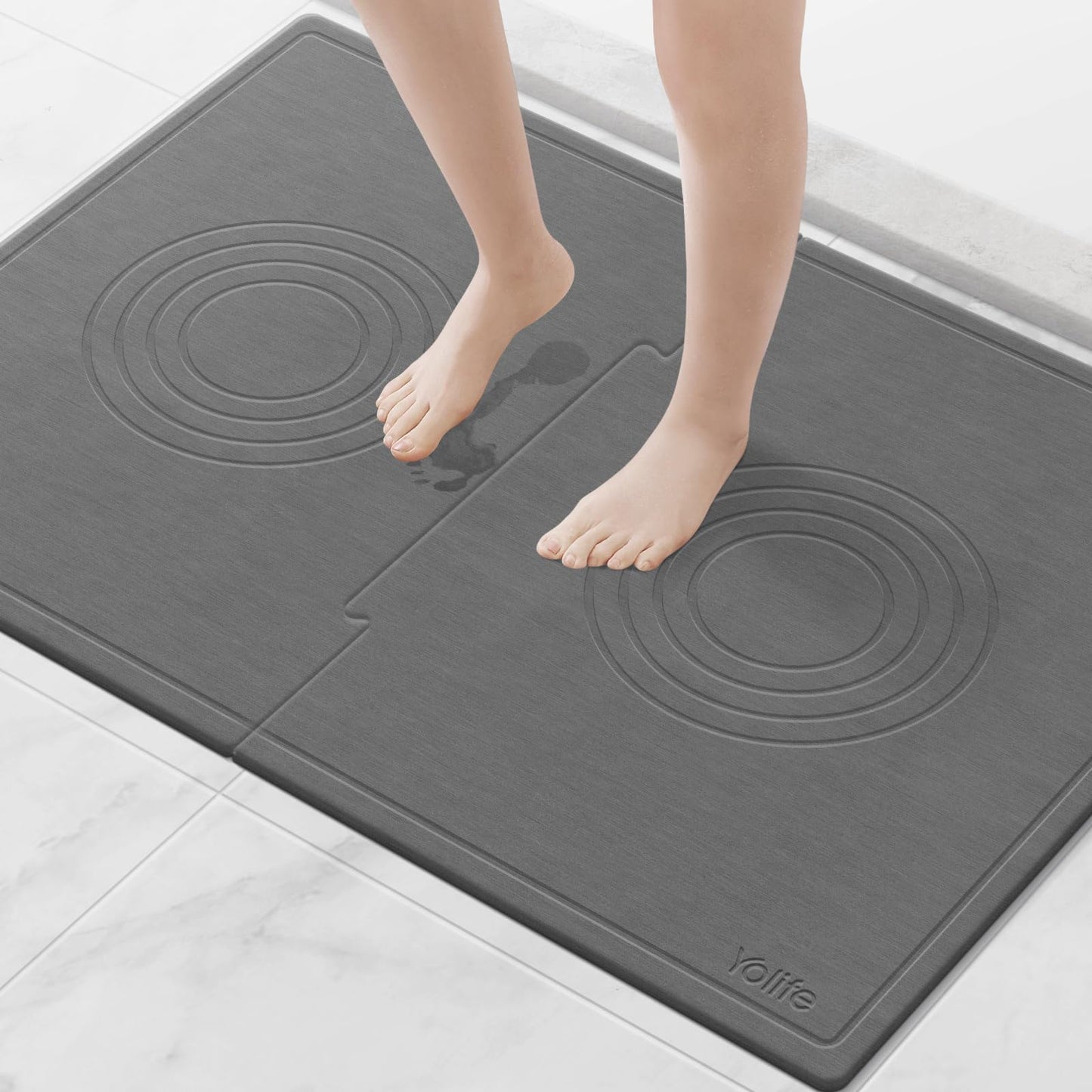 Yolife Extra Large Dog Water Bowl Mat, Fast Water Absorbing Stone Pet Feeding Mat for Messy Drinkers, Stone Drying Mat for Dogs Food and Water Bowls, Dog Cat Food Mats for Floors(31.5” x 19.7”, Grey)