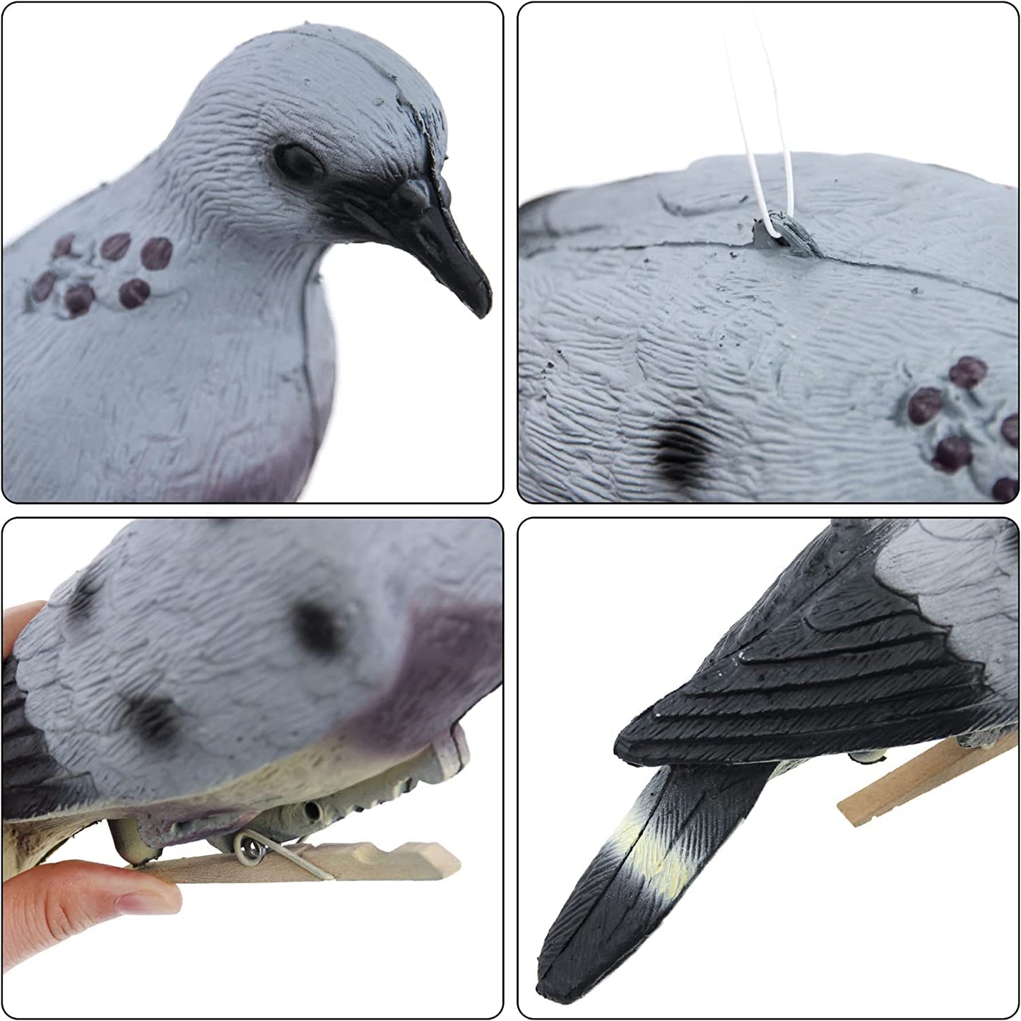 GUGULUZA Dove Hunting Decoys, Realistic Clip on Doves Decoy w/Clips and Accessories for Hunting Garden Decorative (6 Count)