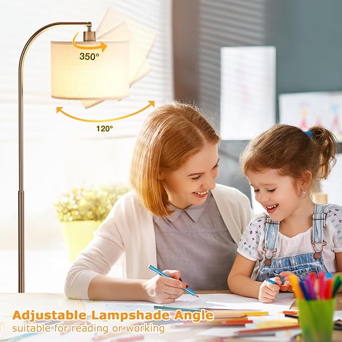 Arc Floor Lamp with Remote and Stepless Dimmable Bulb, Colors Temperature & Brightness Adjustable, Floor Lamps for Living Room(Deep Beige Shade & Brown Pole)