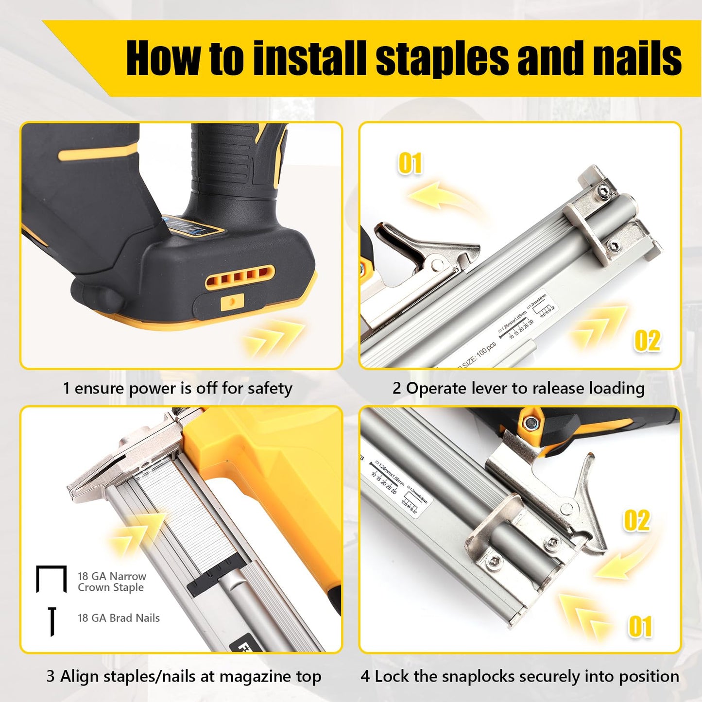 18 Cordless Brad Nailer for 20V MAX Battery, 2 in 1 Electric Nail Gun/Staple Gun Powered with 2000 Nails, for Trim Wood Crafting Home DIY (Not Included Battery)