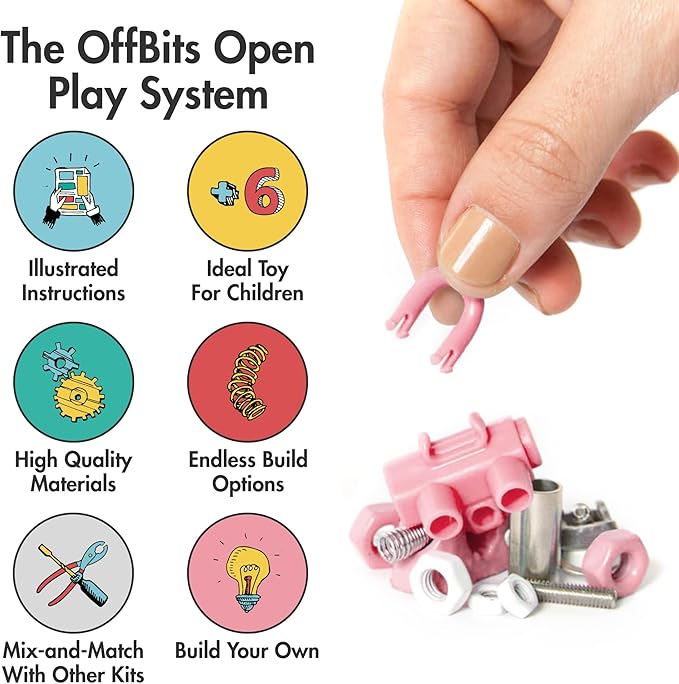 The Off Bits Erector Set: Animal Mini STEM Toys for Kids 6+ Toy Building Sets with Nuts & Bolts STEM Building Toys Gifts for Boys and Girls (Pink Flamingo)