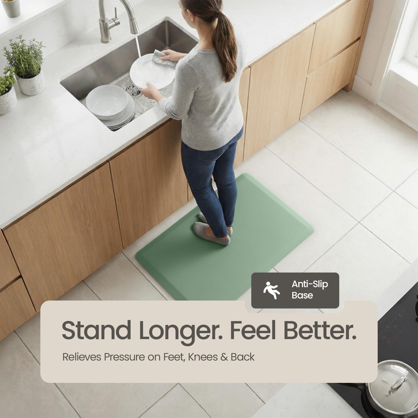 Anti Fatigue Kitchen Mats for Floor | Padded Kitchen Rugs | Non Slip, Cushioned Standing Desk Mat | Waterproof Floor Mat for Home and Office | 17.3" x 28" X 0.47", Mint Green, 1-Pack | More Décor