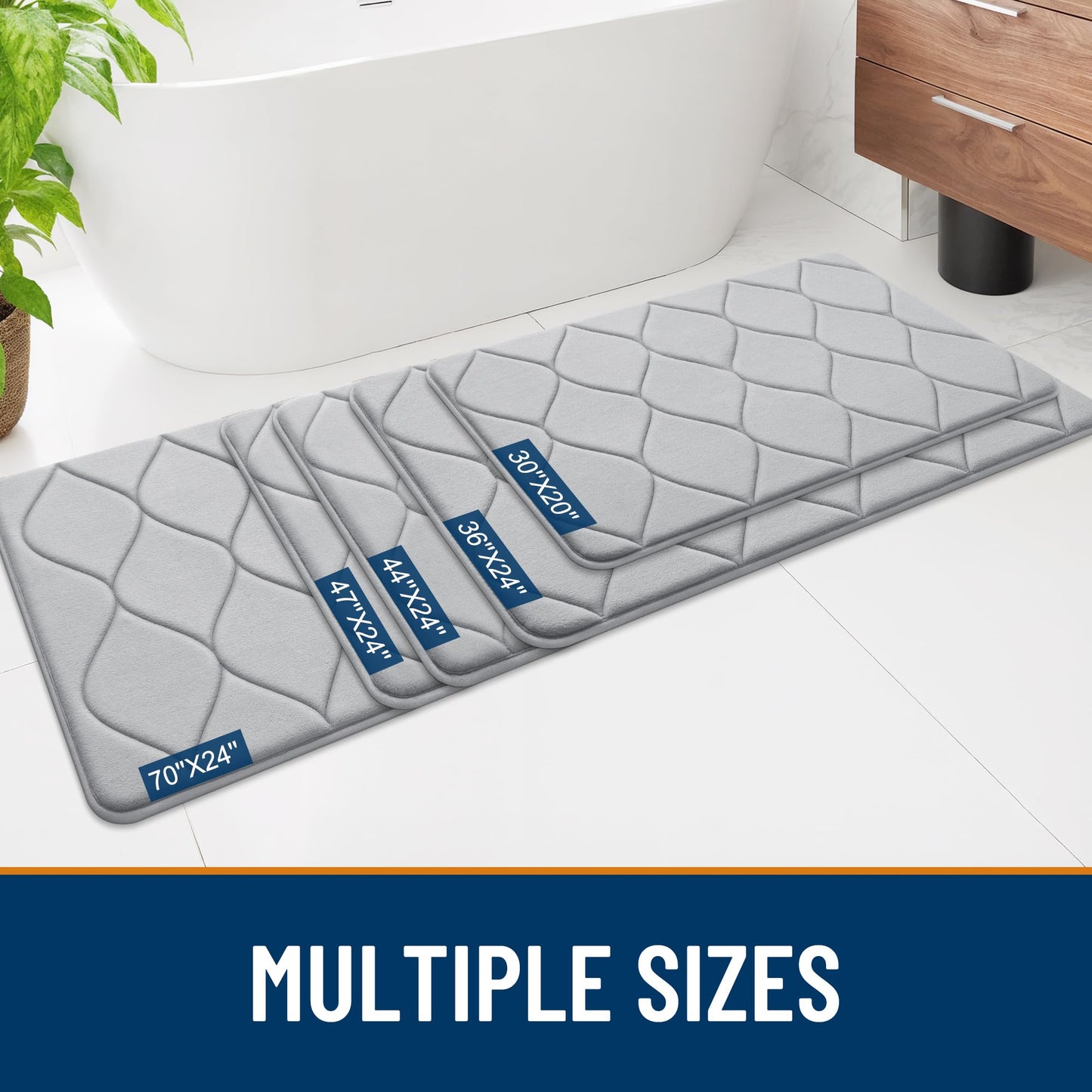 Smiry Memory Foam Bath Mat 47''x24'', Ultra Soft Non-Slip Bathroom Rug, Plush Water Absorbent Quick Dry and Machine Washable Floor Mat for Shower, Tub & Home Decor, Light Grey