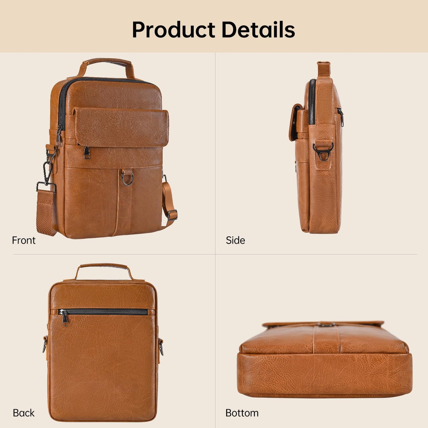 13 Inch Laptop Shoulder Bag Leather Briefcase for 2026 Macbook Neo A18, Macbook Air 13" M5 M4 M3 /Macbook Pro 14" M5 M4, iPad Air 13"/Pro 13" M5 M4, Vertical Laptop Sleeve Messenger Computer Bag,Brown