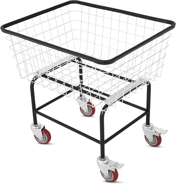 4.5-Bushel Rolling Laundry Cart with Wheels Durable Metal Wire Laundry Basket Heavy-Duty Large Steel Storage Basket with Galvanized Finish, for Commercial or Home Laundry Use