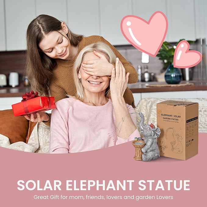 Solar Garden Decor Watering Elephant, Outdoor Statue Solar Light Decoration, Housewarming Gift, Birthday Gift for Women, Mom, Grandma