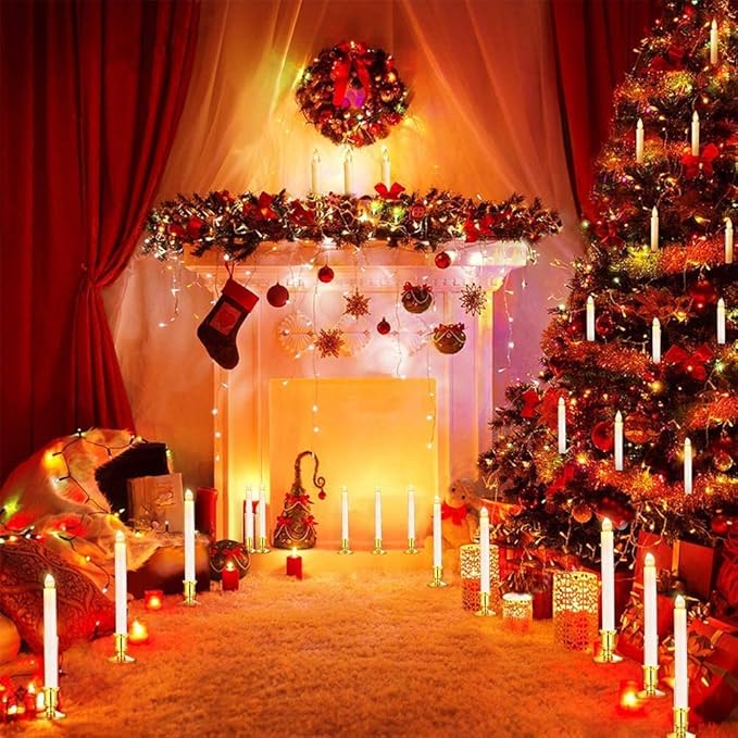 YAUNGEL Window Candles, 6 Pack LED Christmas Candles for Windows with Timer Electric Candle Lights Gold Base
