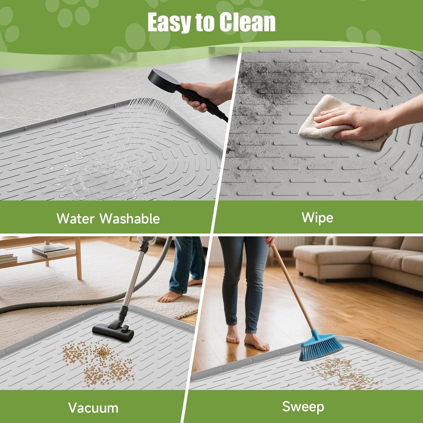 Pawinner Cat Litter Box Mat, 40" x 28" Extra Large Cat Litter Mat, Waterproof Litter Trapping Mat with Raised Edge, Soft on Kitty Paws, Urine-Proof,Non-Slip Floor Protector for Floor