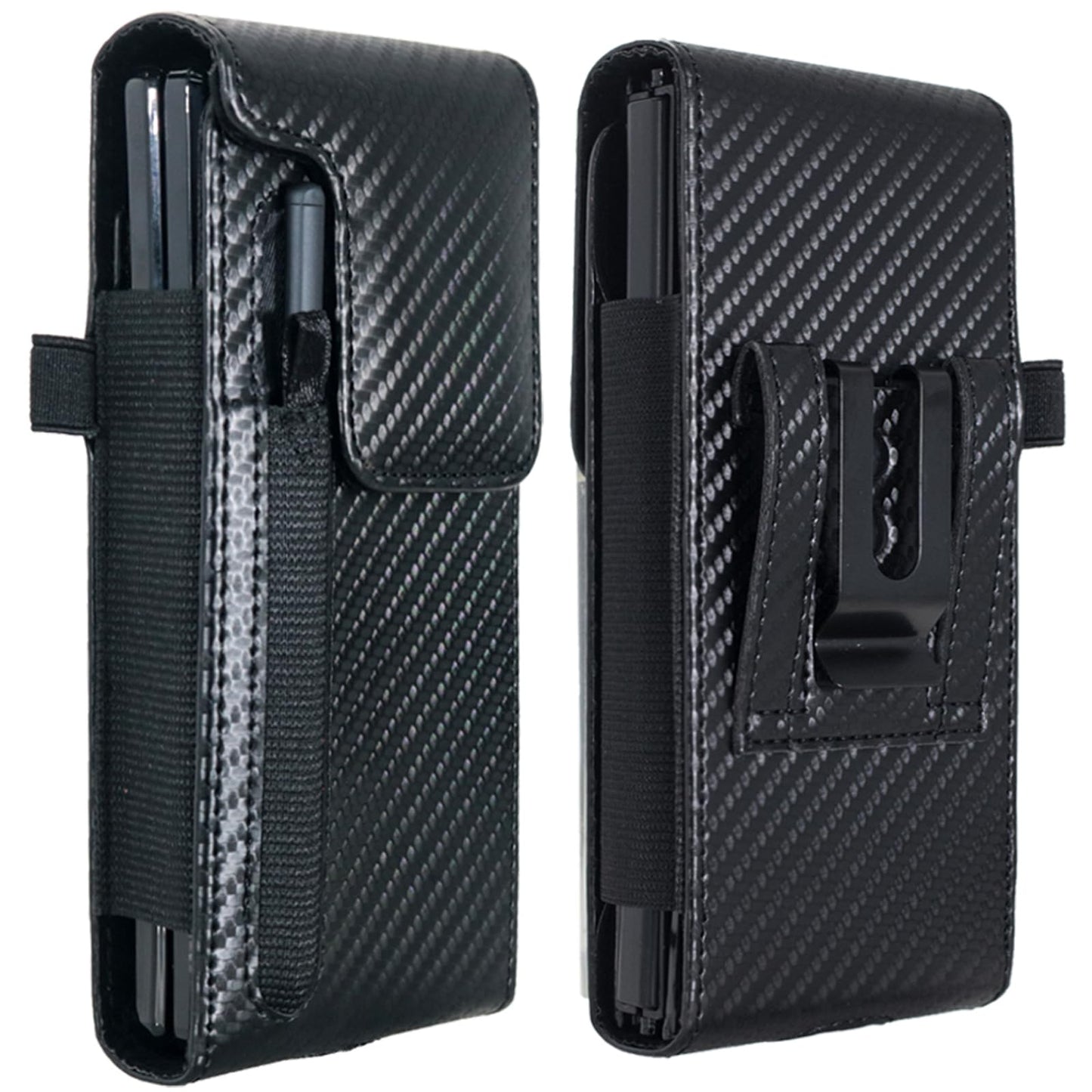 CusPra Holster Pouch for Samsung Galaxy Z Fold 8/7/6/5/4/3 with S Pen Holder & Belt Clip & Card Holder, Luxury Carbon Fiber Leather Holster Case with Belt Loop&Metal Clip&Magnetic Closuer (Vertical)