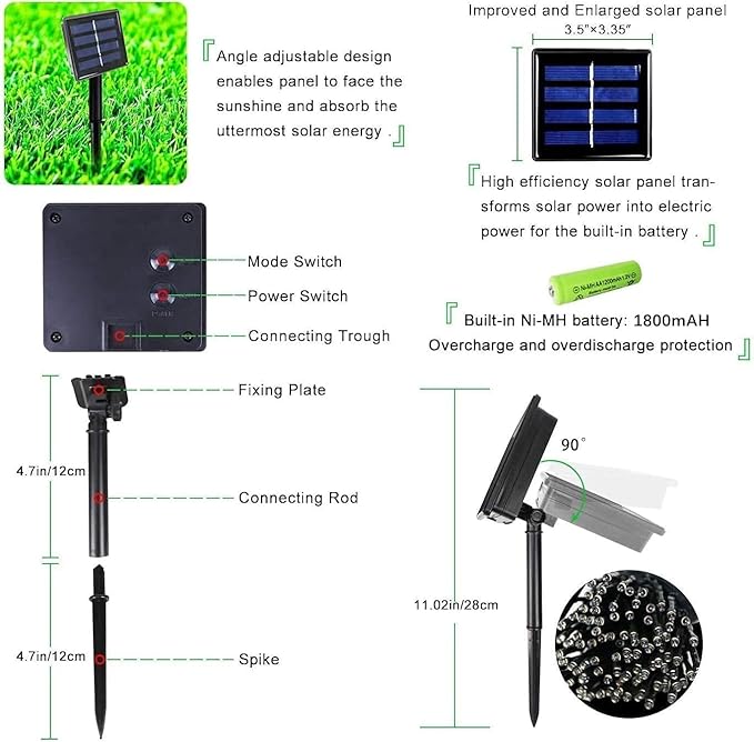 OZS 4 Pack 320LED Solar String Lights Outdoor, Waterproof 8 Modes Solar Tree Light, Green Wire Christmas Lights Outdoor for Garden, Party, Wedding, Christmas Decorations (Multicolor)