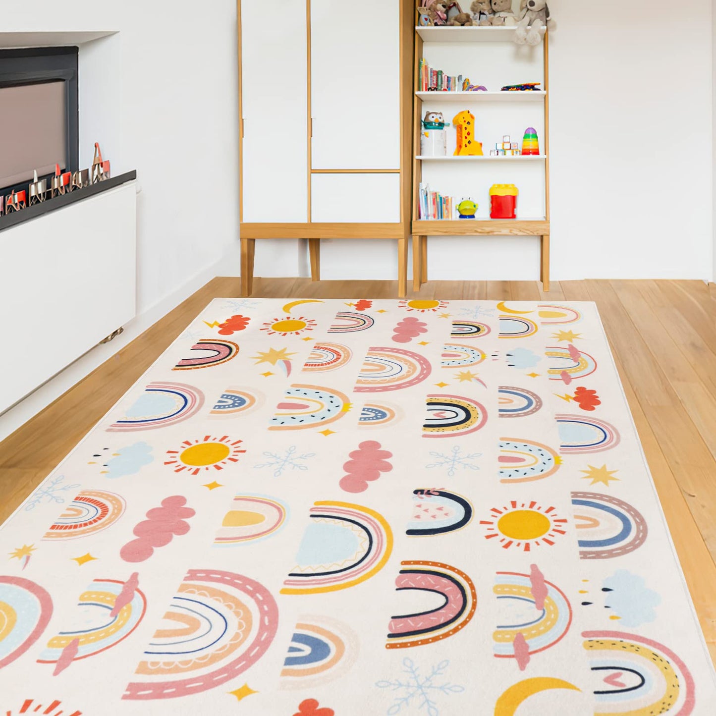 LTKOUGFAM Rainbow Kids Rug 4'11" x 6'6", Soft Kid Area Rug, Large Washable Space Mat, Non-Slip Cute Rainbow Weather Crawling Floor Mat for Living Room Playroom Classroom Bathroom