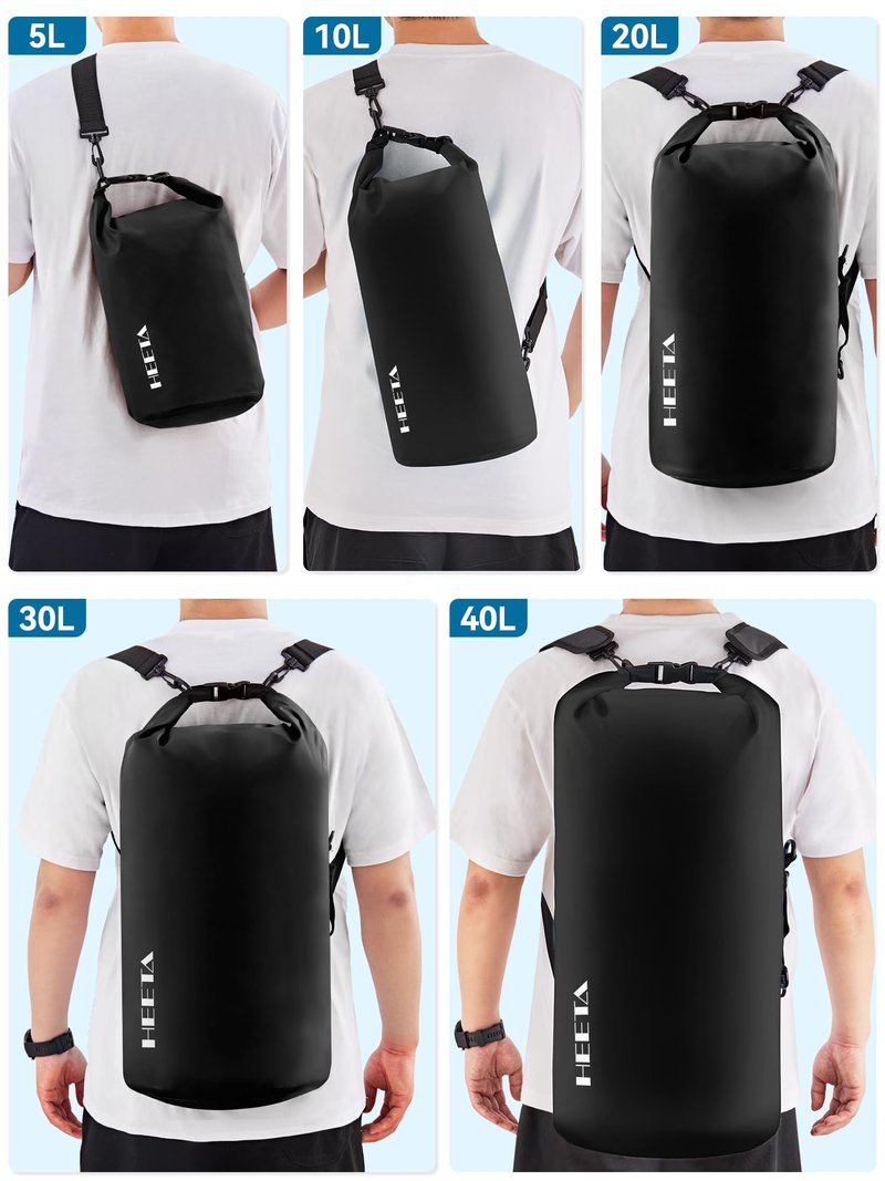 HEETA Waterproof Dry Bag for Women Men, Roll Top Lightweight Dry Storage Bag Backpack with Emergency Whistle for Travel, Kayaking, Boating, Camping, Beach, Cruise Ship Essentials (Pitch Green, 5L)