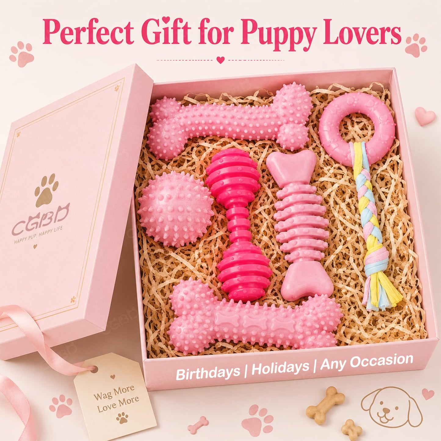 CGBD Puppy Toys, 6 Pack Dog Chew Toys for Puppy, Cute Pink Small Dog Toys, Puppy Teething Toys for Puppies, Soft Durable Interactive Chew Toy for Small Dogs