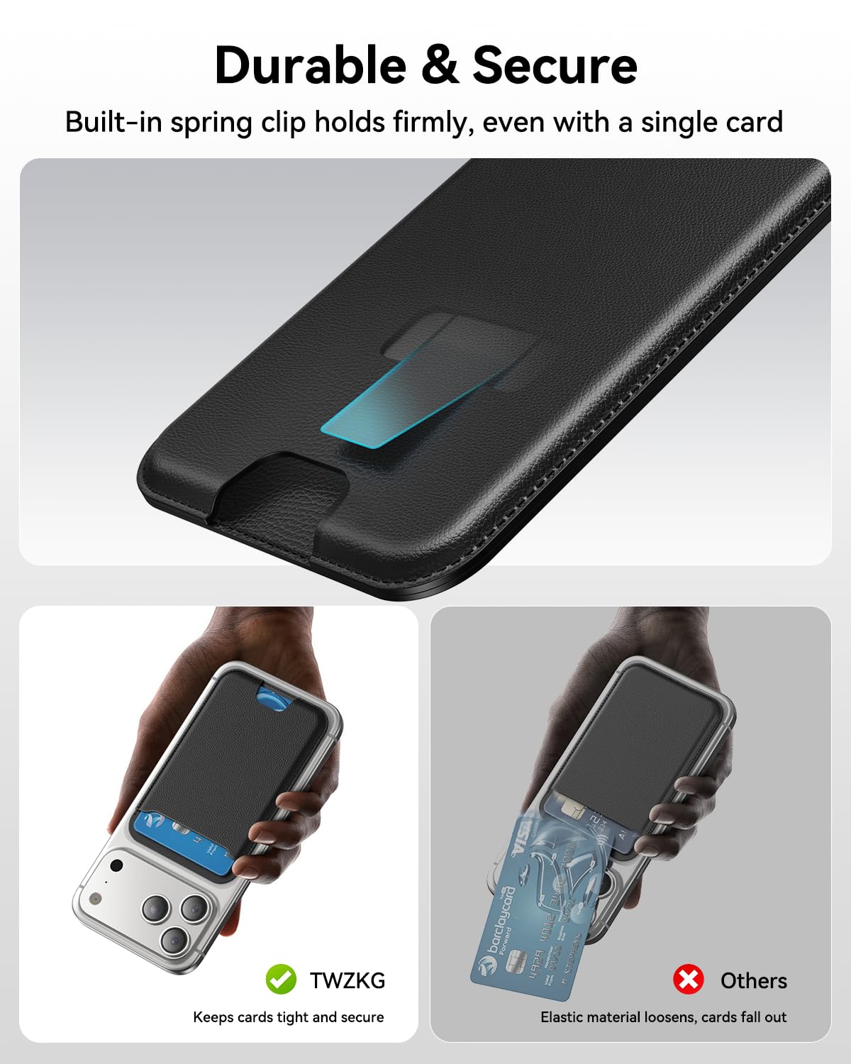 TWZKG for MagSafe Wallet, 3 Cards Holder, Slim Magnetic Phone Wallet for iPhone 17/16/15/14/13/12 Pro Max Plus Air Series,RFID Blocking Vegan Leather,Black