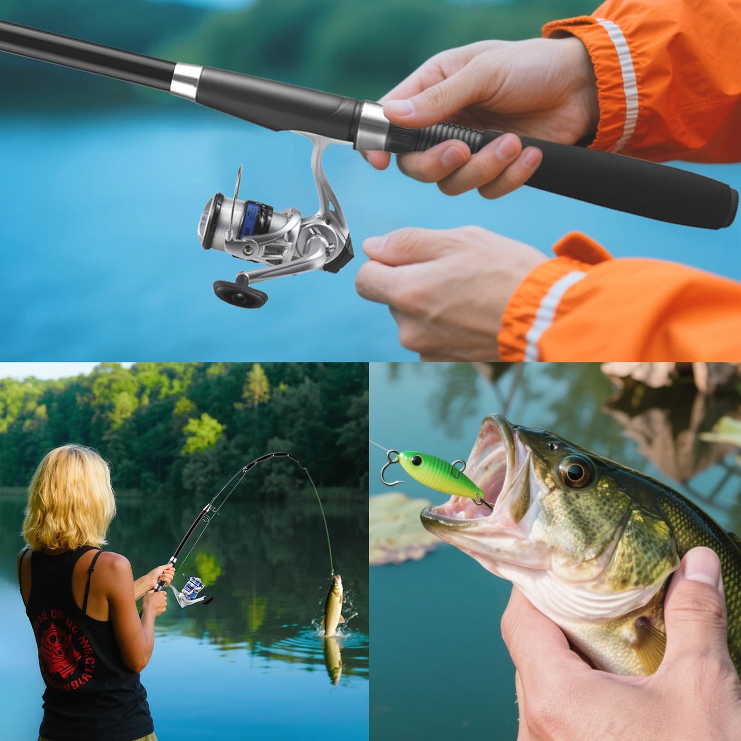 Luyianxi Fishing Rod and Reel Combo - 6.9FT Collapsible Fishing Kits, Carbon Fiber Fishing Pole Spinning Reel Lures Set with Carrier Bag, Fishing Gear for Adults Travel Saltwater Freshwater
