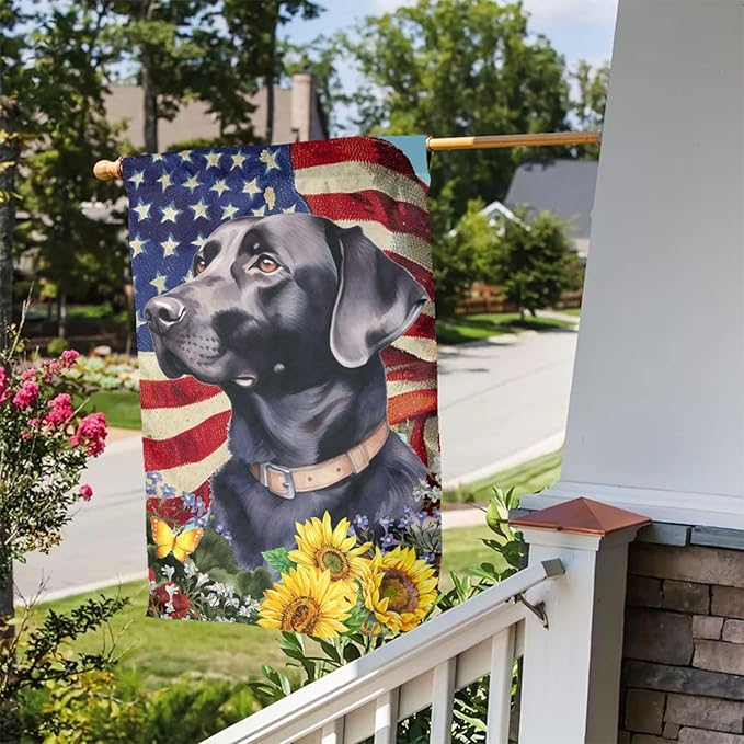 Labrador Black American Flag Patriotic Dog Garden Flag Welcome Party Outdoor Outside Decorations Picks Home House Garden Yard Decor 12x18 Inch