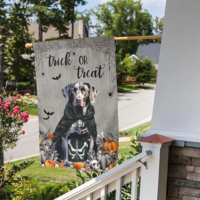 Halloween Labrador Black Dog Bat Pumpkin Garden Flag Welcome Party Outdoor Outside Decorations Picks Home House Garden Yard Decor 12x18 Inch