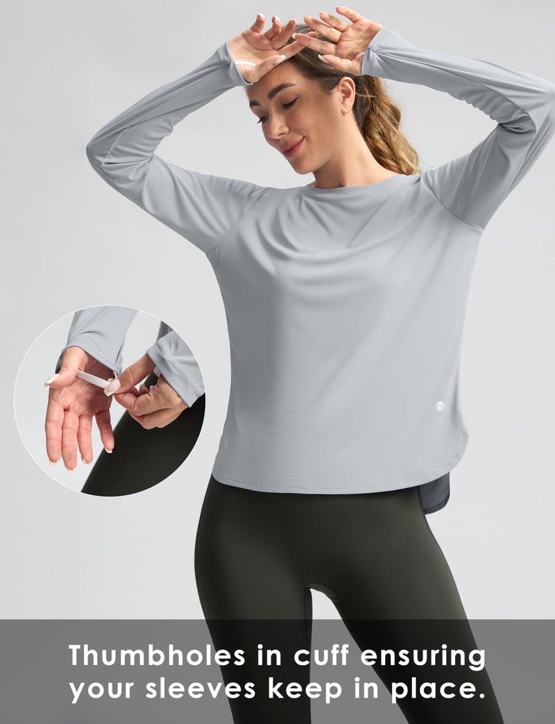 Women's Sun Shirts UPF 50+ Long Sleeve UV Protection Shirt Lightweight Quick Dry Workout Hiking Tops for Women(Light Grey,XL)