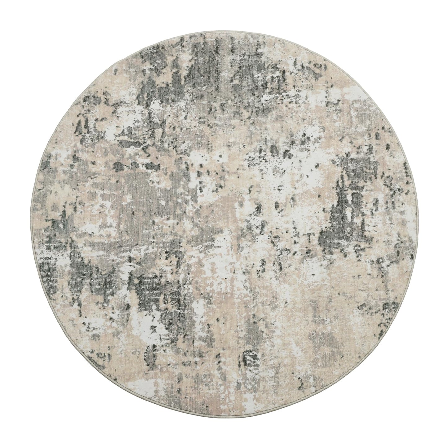 ROYHOME Modern Abstract 8x8 Round Area Rug Non Slip Non Shedding Rug Low Pile Stain Resistant for Bedroom Living Room Office Dining Room,Grey Yellow