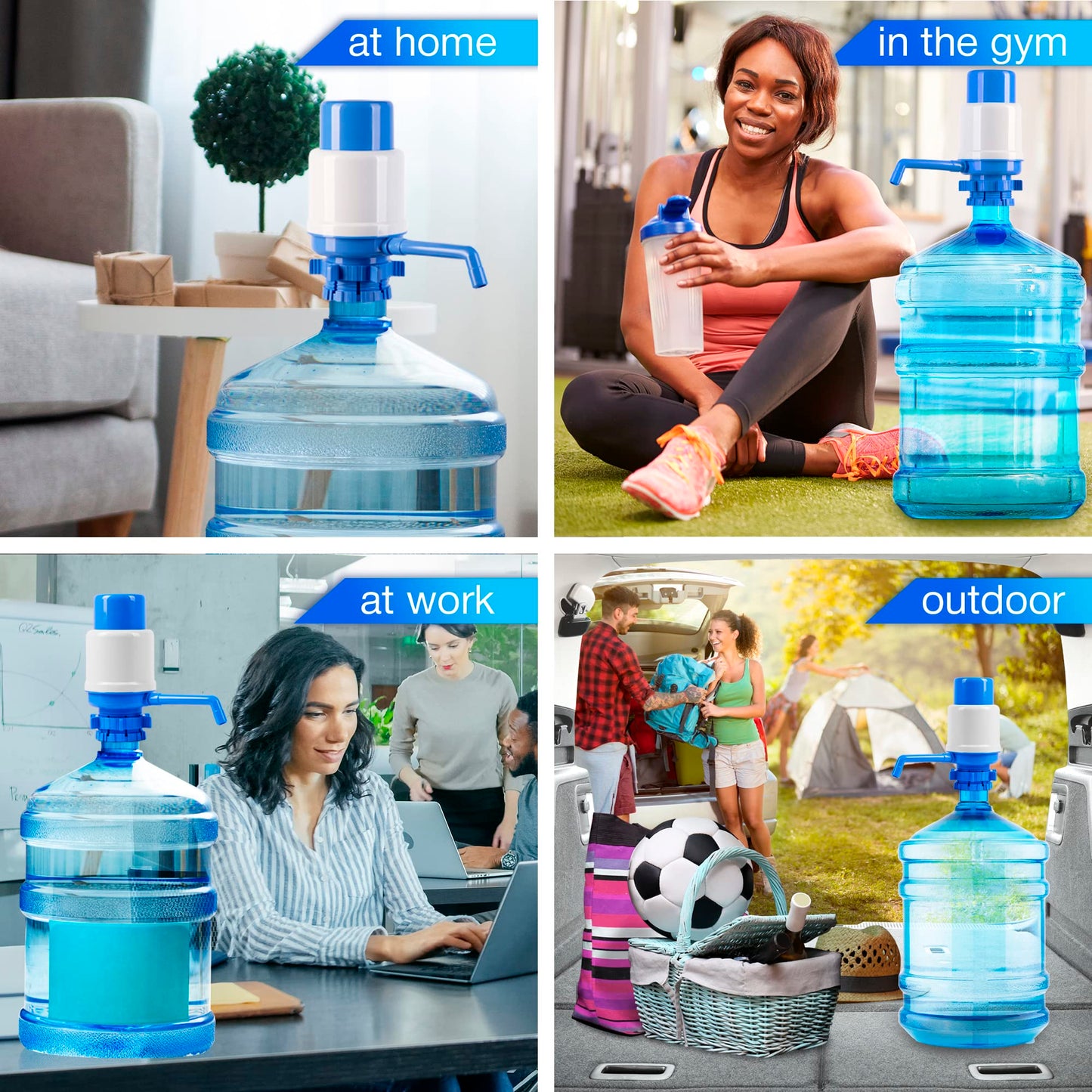 HotFrost Manual Water Pump for 5 Gallon Jug & Bottle β Non-Electric 5 Gallon Water Dispenser, Universal Hand Pump with 3 Adjustable Tubes, 53mm Screw Top Adapter, Spout Cap & Cleaning Brush, BPA-Free