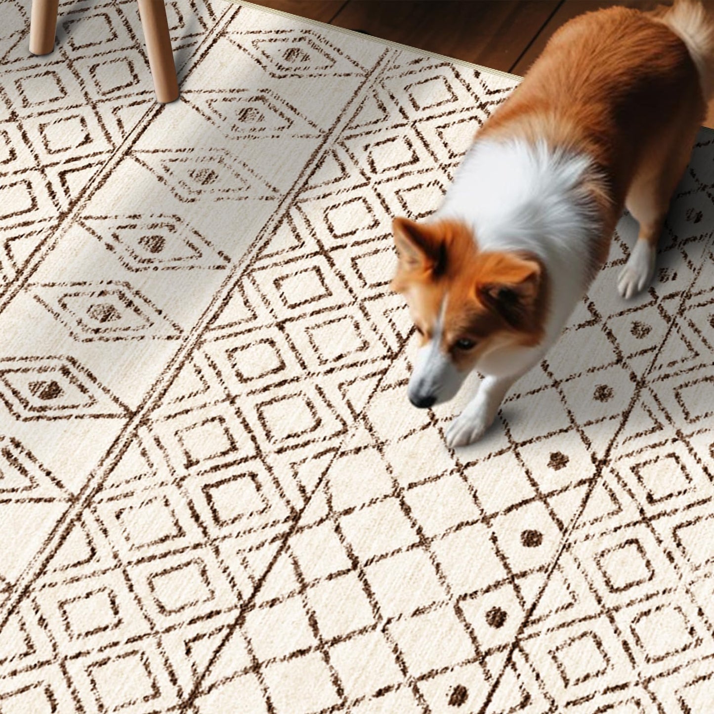 BYYVOO Small Rug 2x3 Washable - Moroccan Kitchen Area Rugs Low Pile Indoor Mat Non Slip with Rubber Backing Soft Area Rug Pet Friendly for for Entryway Front Door Bedroom 2x3 Geo Beige