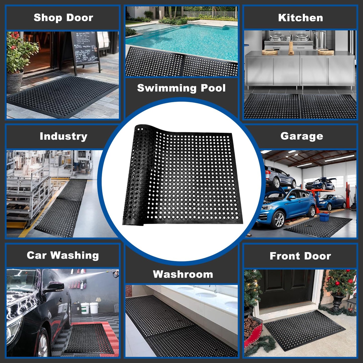 Halidec 60"x35" Outdoor Rubber Floor Mats Non-Slip Restaurant Mat Commercial Kitchen Heavy Duty Mat Drainage Mats for Outside Industral Pool Entrance Bar Wet Area