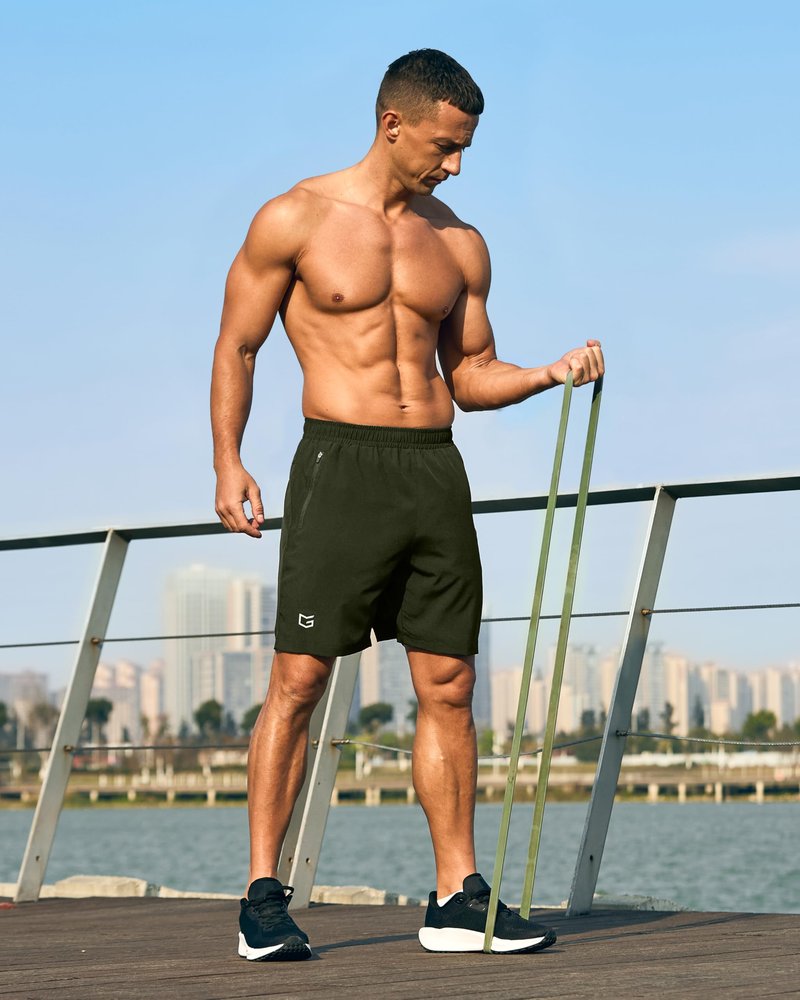 G Gradual Men's Athletic Running Shorts with Zipper Pockets Quick Dry 7"/ 5"/ 9" Workout Gym Shorts for Basketball Hiking(Olive,7L)