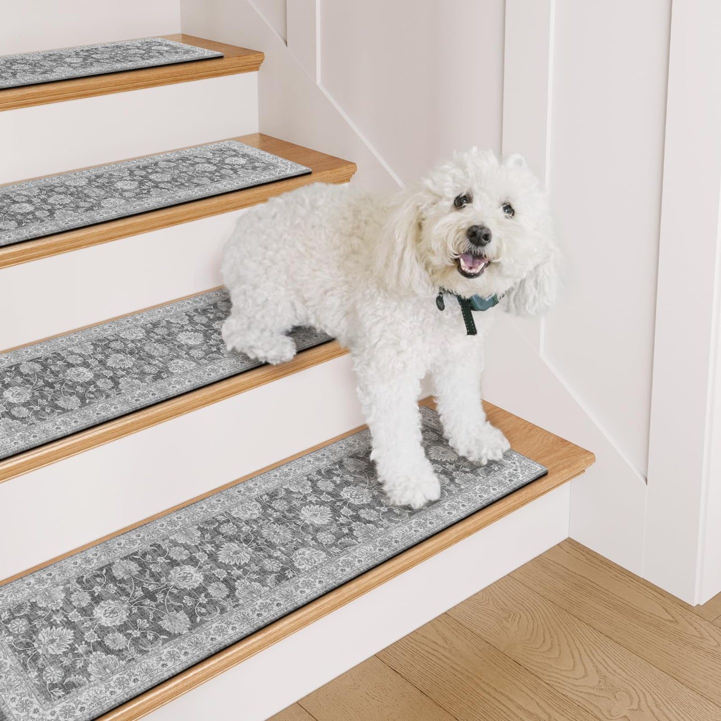 OJIA Extra Non-Slip Stair Treads for Wooden Steps 15PCS, 30"X8" Rubber Indoor Stair Runner Slip Resistant Stair Rugs Safety Mats for Dogs, Kids & Elders, Stairway Grip Step Treads, Gray
