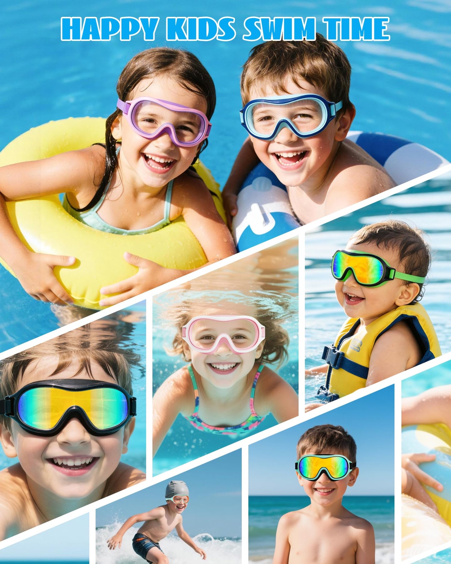 Aegend 2 Pack Swim goggles for Kids 3-15, Anti-Fog Anti-UV Wide Vision Waterproof, No leak Swimming goggles for Boys Girls