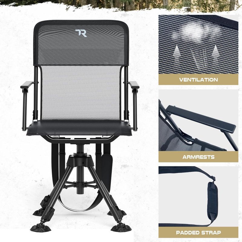 TR 360 Degree Swivel Hunting Blind Chair,400 lbs Capacity Silent,Height Adjustable Hunting Chair with Armrests,Portable Ground Hunting Seat for Deer Turkey