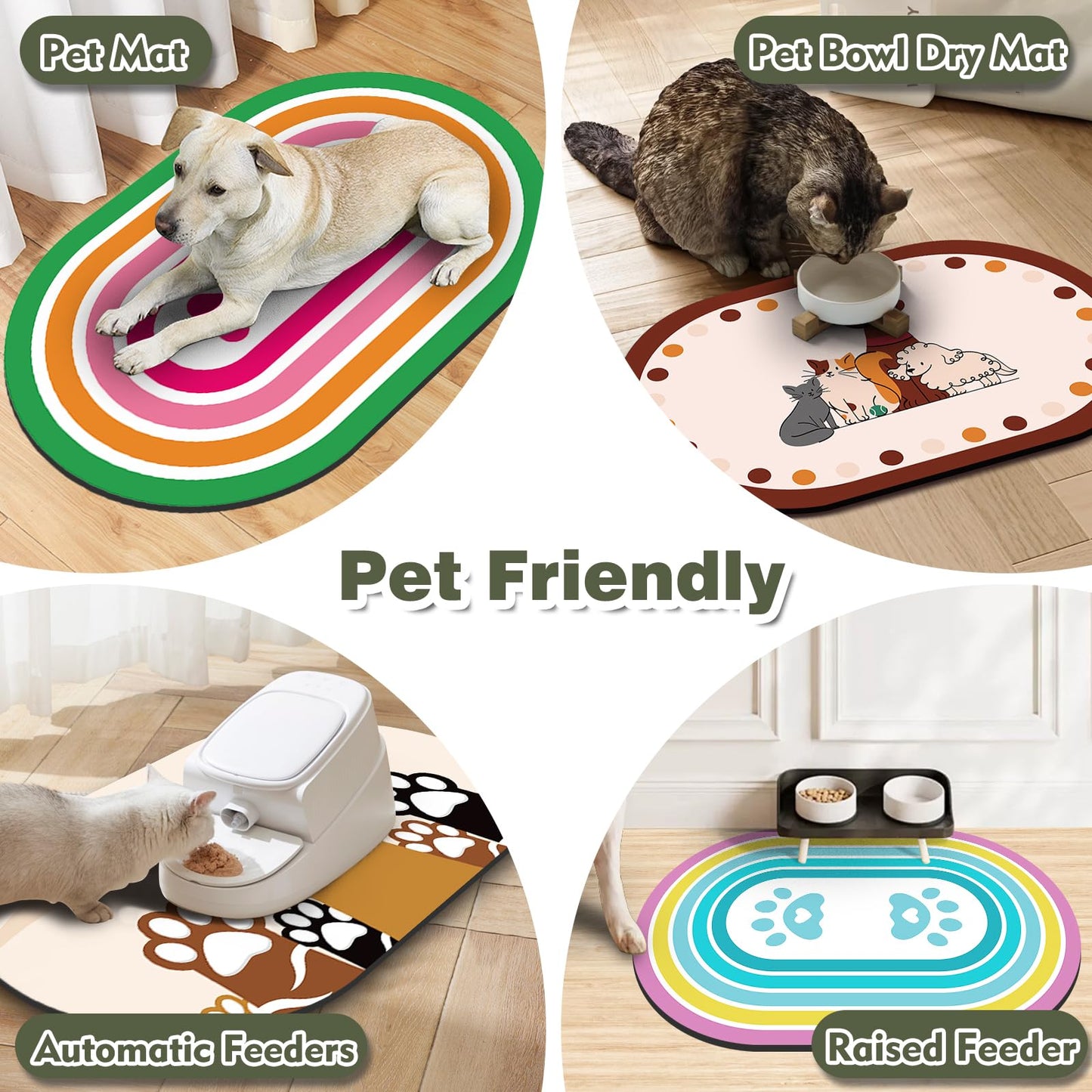 METEOROCK Pet Feeding Mat – 20''x12'' Absorbent Dog Food Mat, Pet Water Mats Protect Floor, No Stains Quick Dry Bowl Mats, Non-Slip Rubber Base Pets Placemats for Food and Water, Dark Green