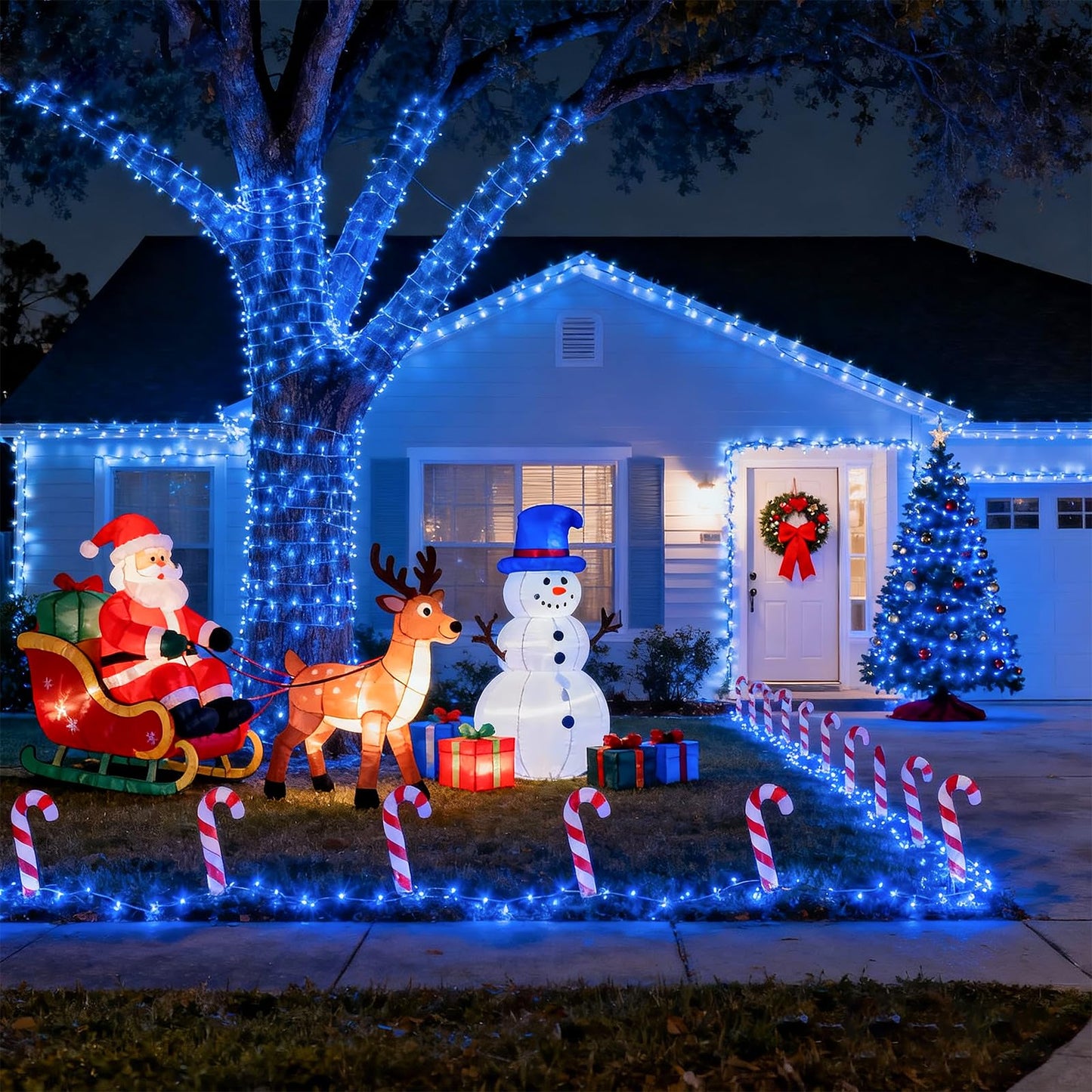Nielfoi 100FT 300 LED Outdoor String Lights, Plug in Connectable Christmas Lights Indoor, Waterproof 8 Modes String Lights for Outside House Room Wedding Patio Garden Holiady Decorations, Blue