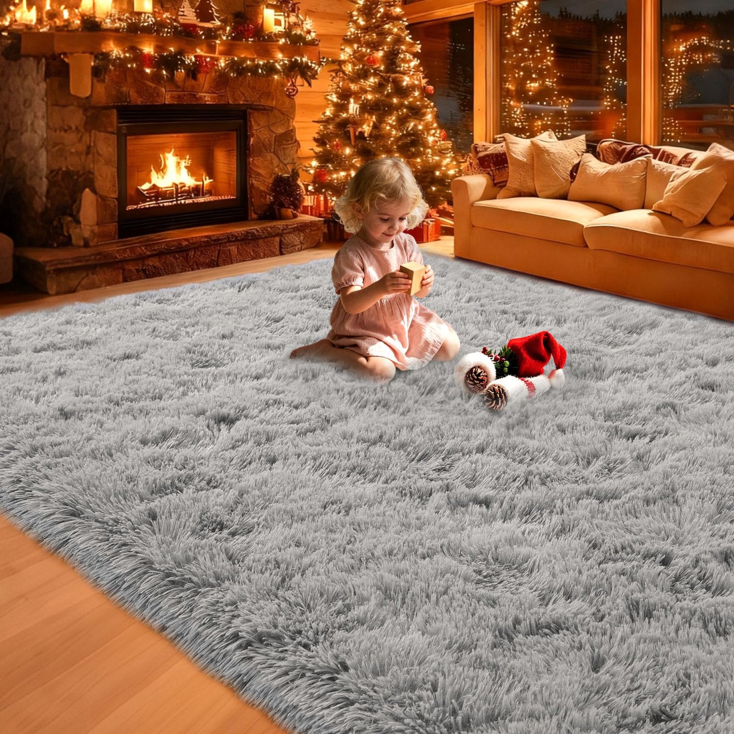 Mtandyx 8x10 Area Rugs Living Room, Gray Plush Fluffy Bedroom Rugs, Non-Slip Upgraded Indoor Thick Soft Rug, Modern Plush Carpet Suitable for Kids Home Decor Aesthetics Dorm.