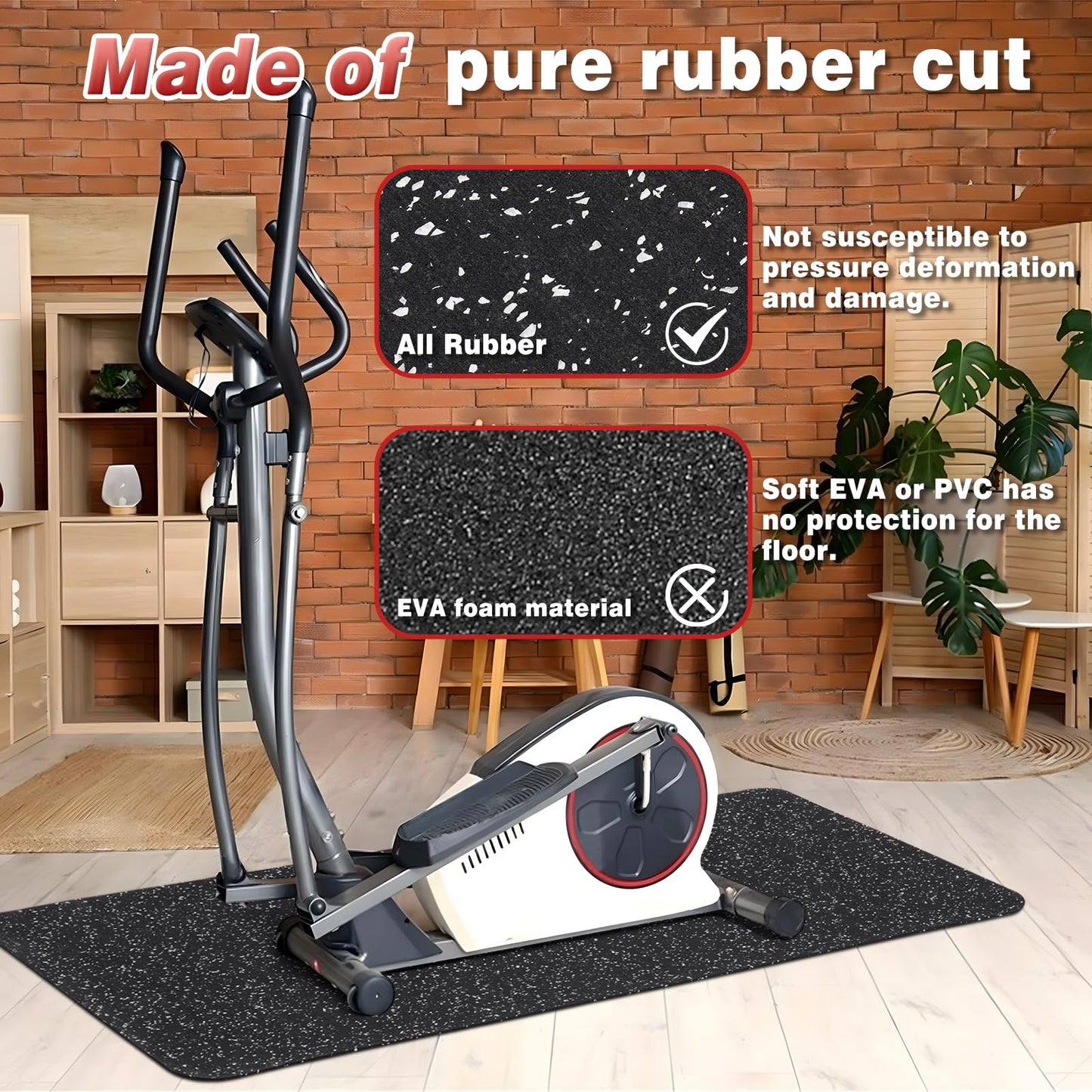 EnamelEVO Treadmill Mat for Hardwood Floors - 100% Recycled Rubber Mat for Home Gym Flooring, Durable Workout Fitness Mats, Walking Pad Exercise Bike Equipment Mat, Non-Slip 0.16" Thick, Grey