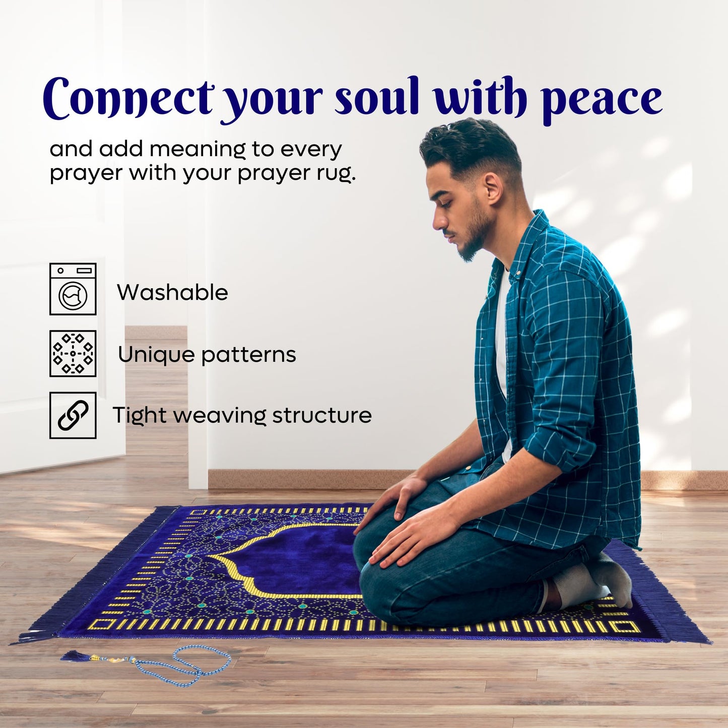 FIRASET Muslim Prayer Rug, Soft Plush Thin Islamic Prayer Mat, Janamaz, Sajada, Praying Carpet, Islamic Gift, Foldable Portable Turkish Prayer Mat for Men&Women, Lightweight Travel Prayer Rug, 26"x43"