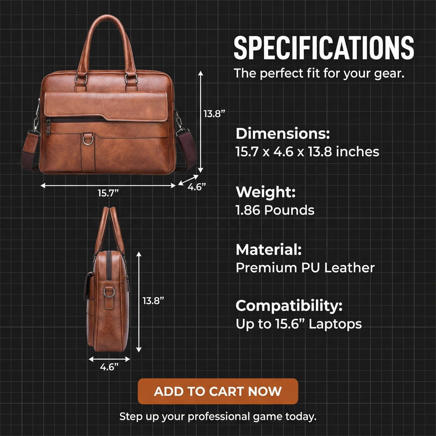 JINGTIANCD Men's Faux Leather Laptop Bag 15.7 Inch, Water-Resistant Briefcase Messenger Bag for Work, Business, Travel | Adjustable Shoulder Crossbody Office Satchel(Deep Khaki)