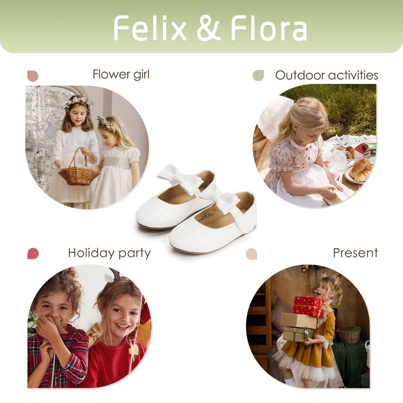Felix & Flora Girls Dress Shoes - Mary Jane Ballet Flats Party Wedding School Size 8 Toddler