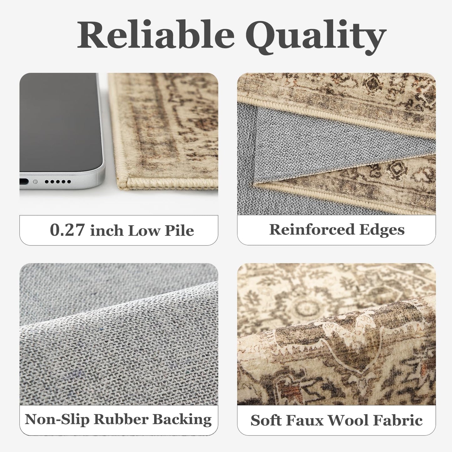 Jainmy Neutral Brown Round Washable Rugs 5ft, Farmhouse Vintage Medallion 5 Feet Circle Rug for Living Room Under Coffee Table, Low Pile Thin Non Slip 5x5 Round Carpet for Dining Room/Bedroom/Entry