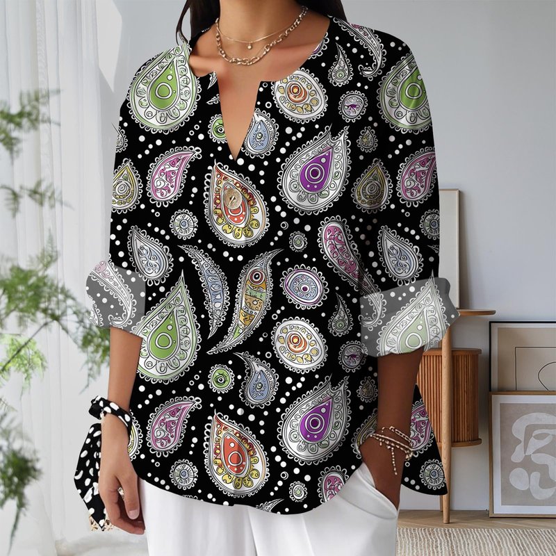 Vintage Graphic T Shirt for Women V Neck Rolled 3/4 Sleeve Tops Boho Elegant Yoga Soft and Comfy Summer Tees 2025 Style14 XL