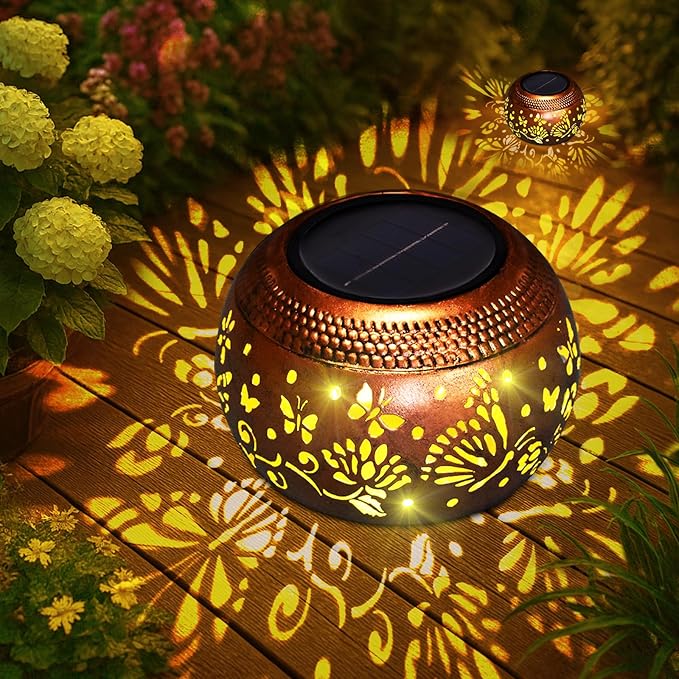 Butterfly Solar Lantern Outdoor Patio Decor, 2 Pack Retro Metal Waterproof Garden Decor Solar Table Light, Birthday Gifts for Women Mom Grandma ,Yard Porch Garden Balcony Decorations