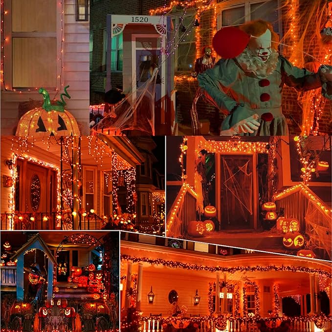 C7 Halloween Orange String Lights, 25Ft Outdoor Halloween Decorations Lights with 27 Clear Orange Bulbs, Vintage Christmas Lights for Roofline Patio Cafe Party Decor- Black Wire