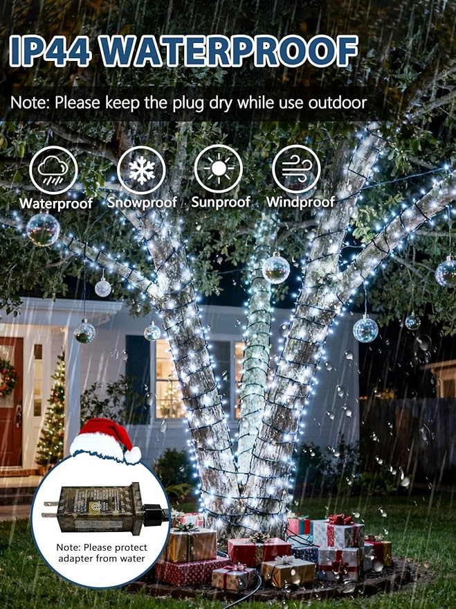Voice Controlled Christmas Lights with Remote, 132 FT 400 LED String Lights Indoor Outdoor with 12 Modes 3 Timers, Dimmable Twinkle Light Plug in Waterproof for Xmas Tree Party Decor, Cool White
