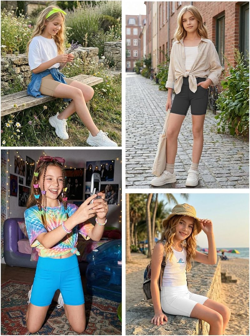 Girls High Waisted Athletic Shorts - Comfortable Workout & Yoga Shorts for Ages 5-14 | Perfect for Dance, Running, Volleyball, Gym