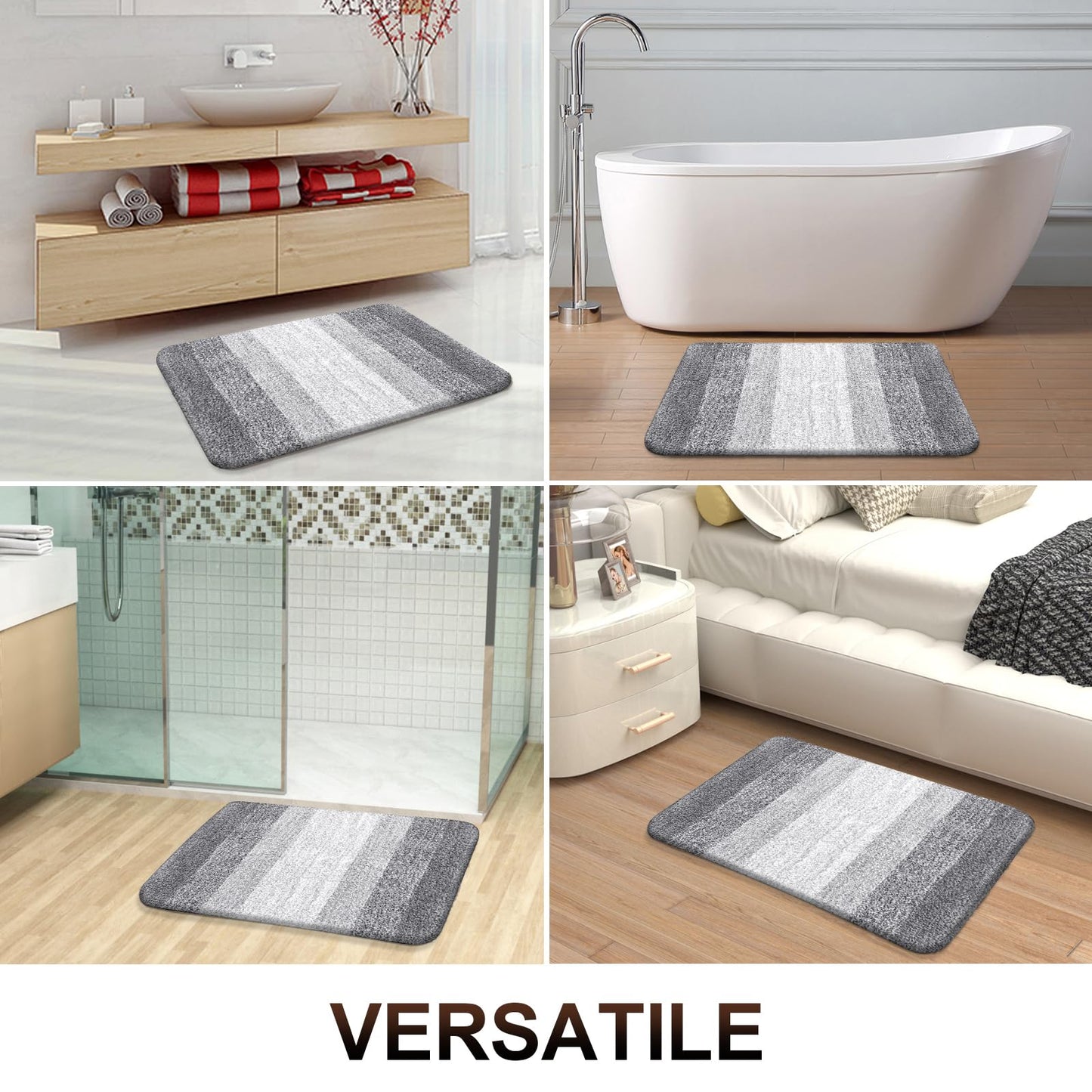 OLANLY Bathroom Rug Mat 30x20, Extra Soft and Absorbent Microfiber Bath Rugs, Non-Slip Plush Shaggy Bath Carpet, Machine Wash Dry, Bath Mats for Bathroom Floor, Tub and Shower, Light Grey